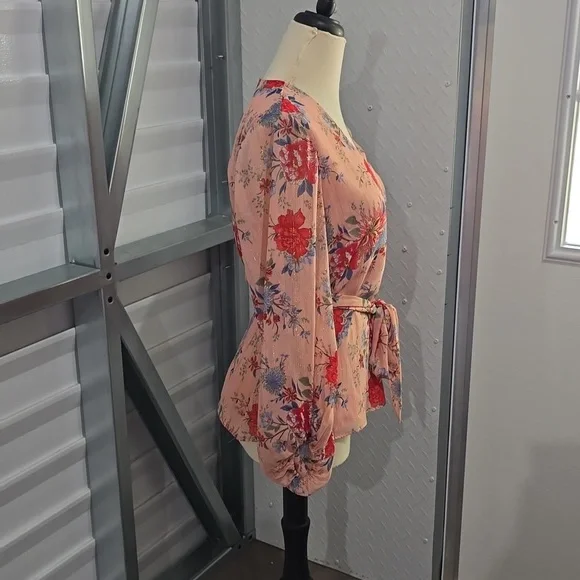 INC Pink floral faux wrap blouse Size‎ Medium - Picture 3 of 11